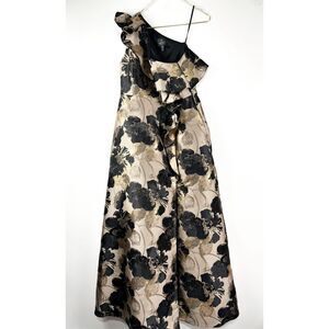 Adrianna Papell Women's Floral One Shoulder Jacquard Maxi Dress Gold Black 14